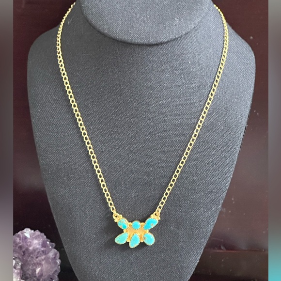 Kingman Turquoise Cluster Gold over Sterling Silver Necklace - Picture 7 of 11
